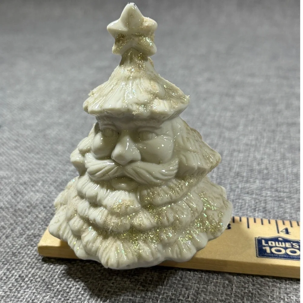 Santa Claus Christmas Tree Figurine White Gold Glitter Ceramic Kitsch Holiday